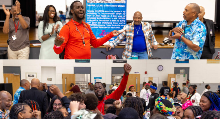 Collage style photographs of a L.O.V.E. Is The Answer event at Elkhorn Middle School.